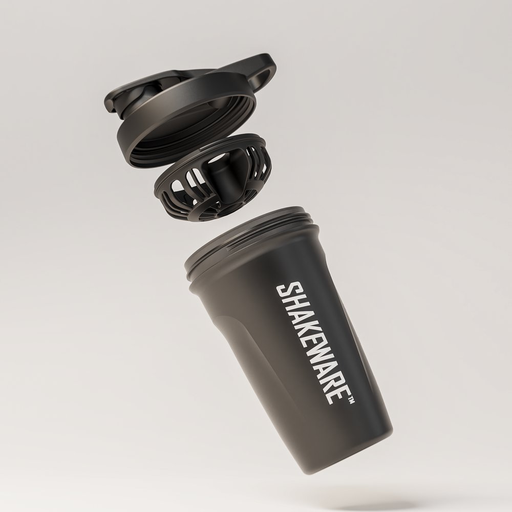 Shakeware ELEVATE exploded view showing lid, agitator and body